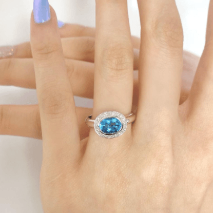 Oval Blue Topaz Ring with Diamonds - Thenetjeweler