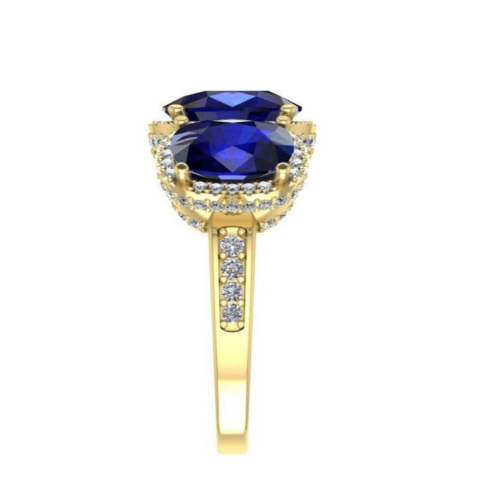 Sapphire and Diamond Halo Three Stone Ring - Thenetjeweler