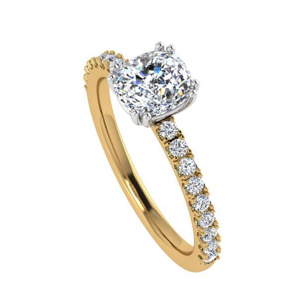 Cushion Diamond with Round Side Stones Engagement Ring 18K Gold 0.26 ct. w.t. - Thenetjeweler