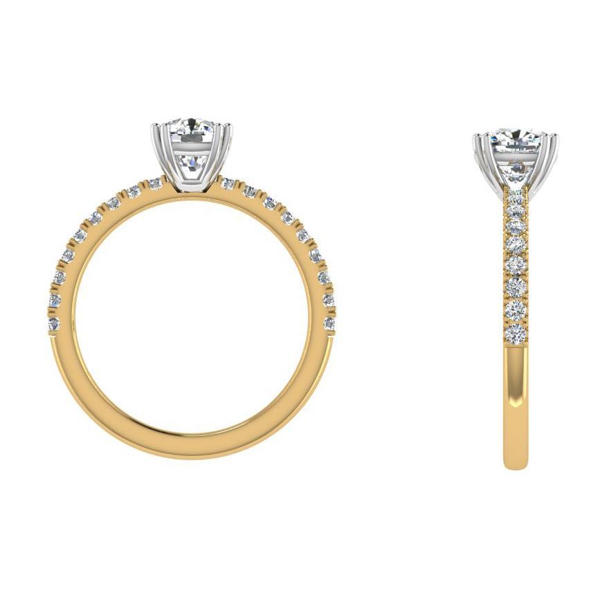 Cushion Diamond with Round Side Stones Engagement Ring 18K Gold 0.26 ct. w.t. - Thenetjeweler