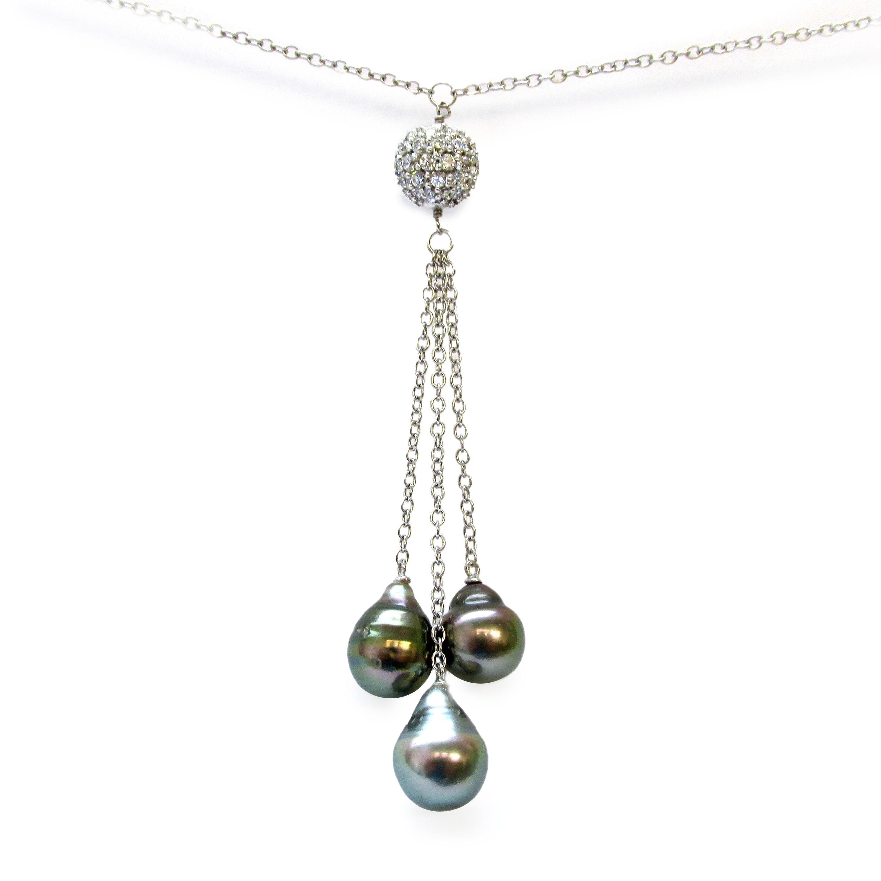 Tahitian Pearl and Cubic Zirconia Necklace - Thenetjeweler