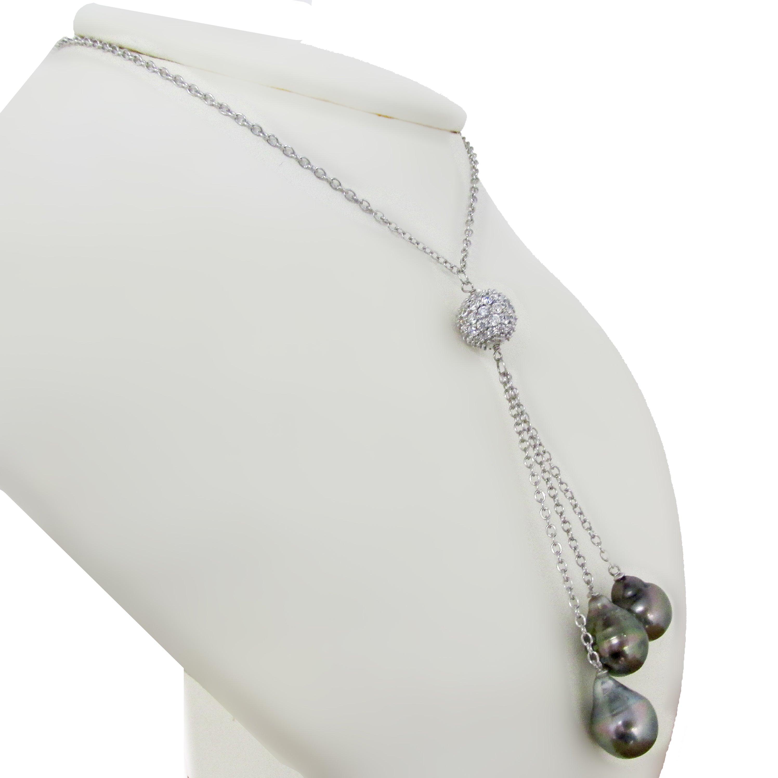 Tahitian Pearl and Cubic Zirconia Necklace - Thenetjeweler