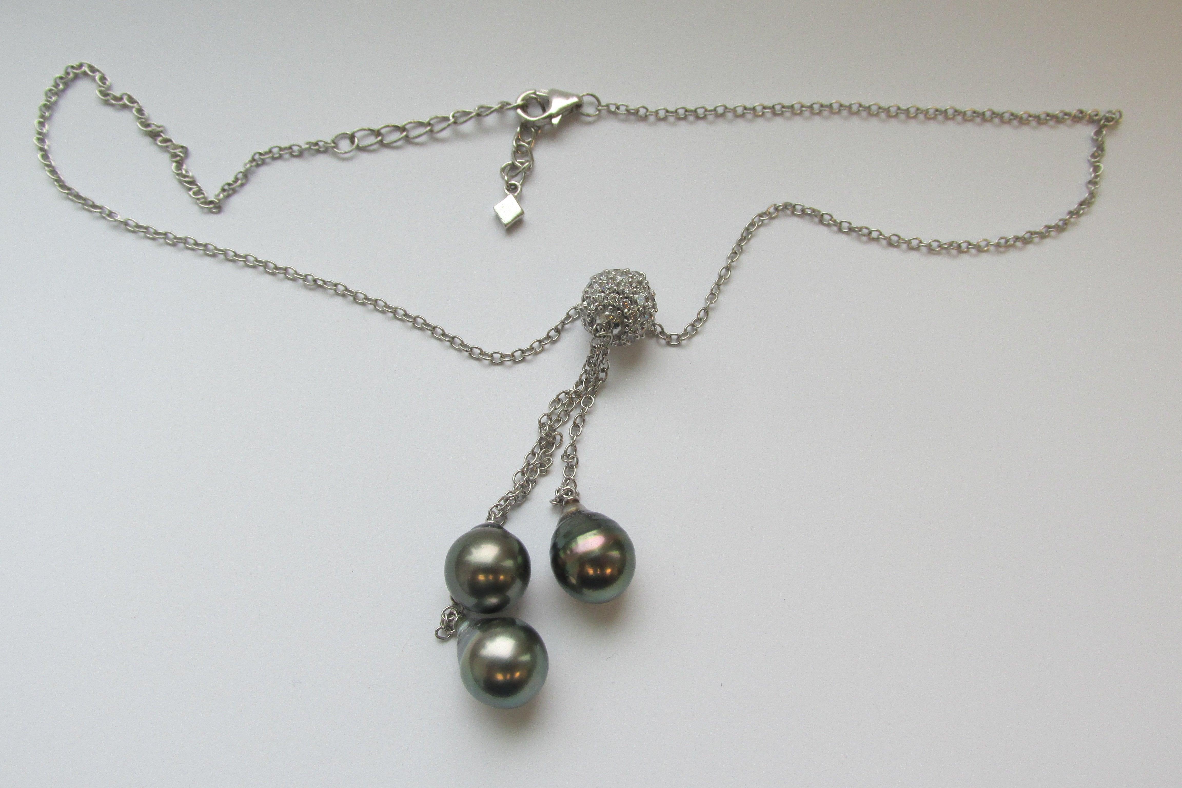 Tahitian Pearl and Cubic Zirconia Necklace - Thenetjeweler
