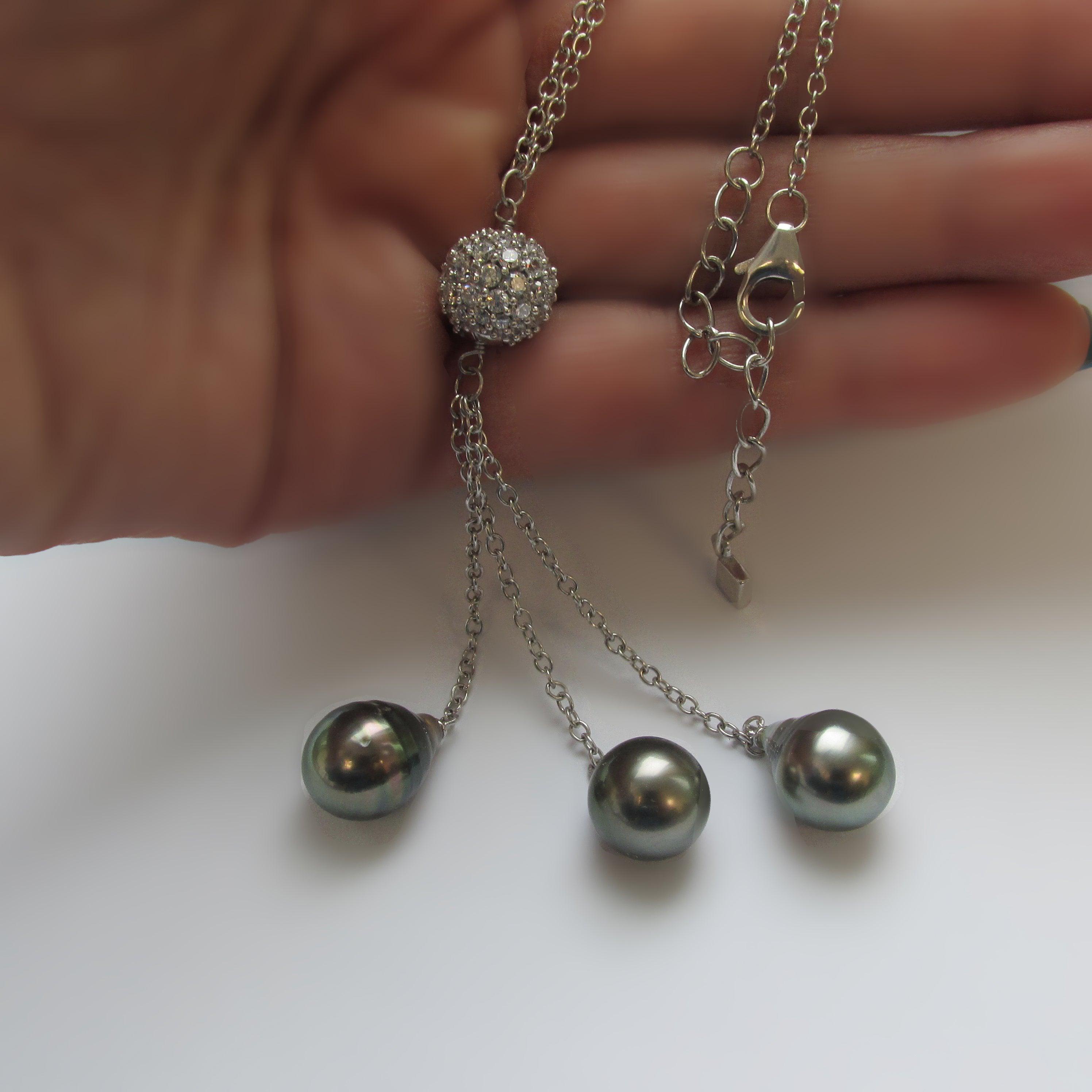 Tahitian Pearl and Cubic Zirconia Necklace - Thenetjeweler
