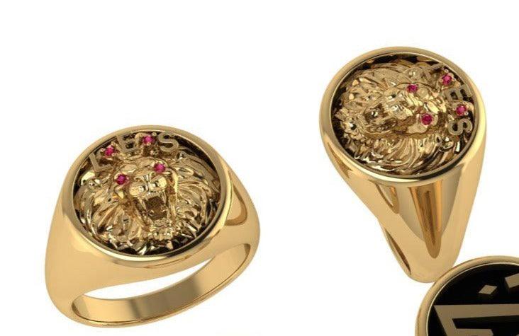 Men's Lion Ring with Ruby 10K Yellow Gold - Thenetjeweler