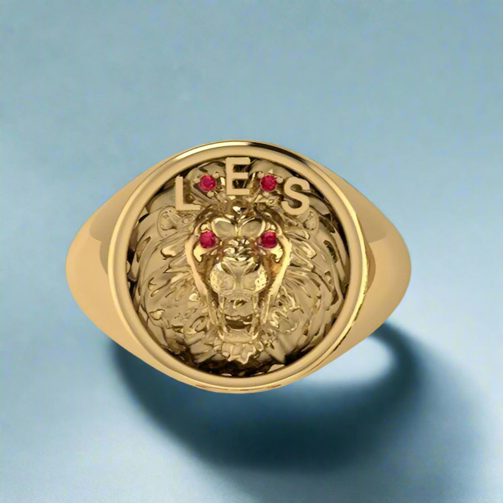 Men's Lion Ring with Ruby 10K Yellow Gold - Thenetjeweler