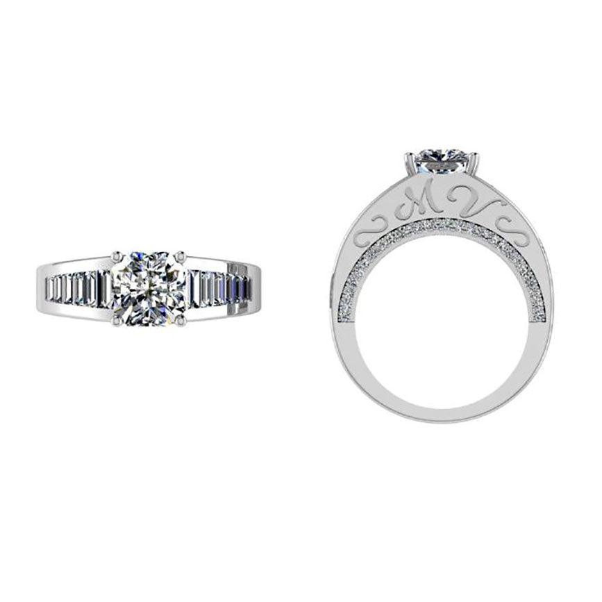 Baguette and round diamonds Engraved Ring - Thenetjeweler