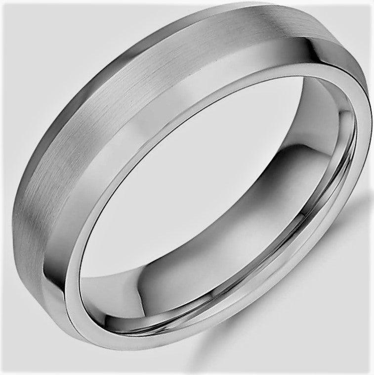 Men's Titanium Wedding Ring Band Beveled Edge Matte - Thenetjeweler
