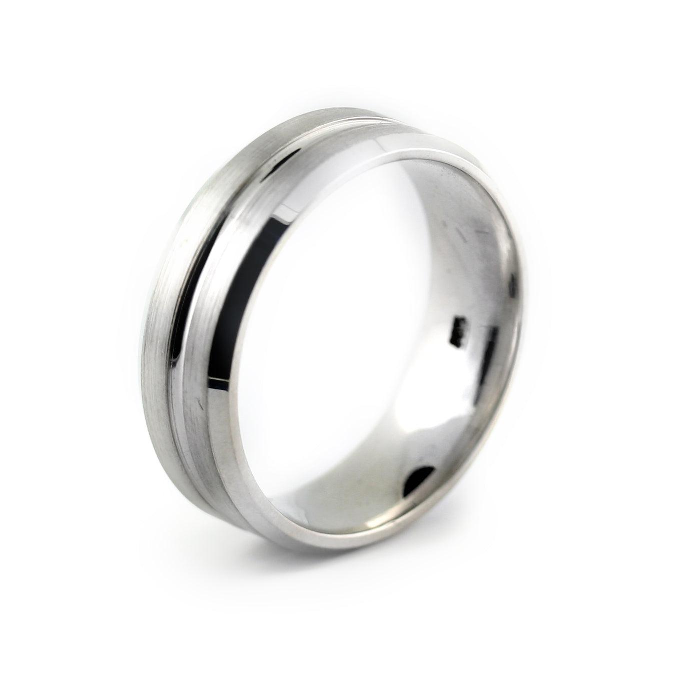 7mm Wide Men's Wedding Band White Gold - Thenetjeweler