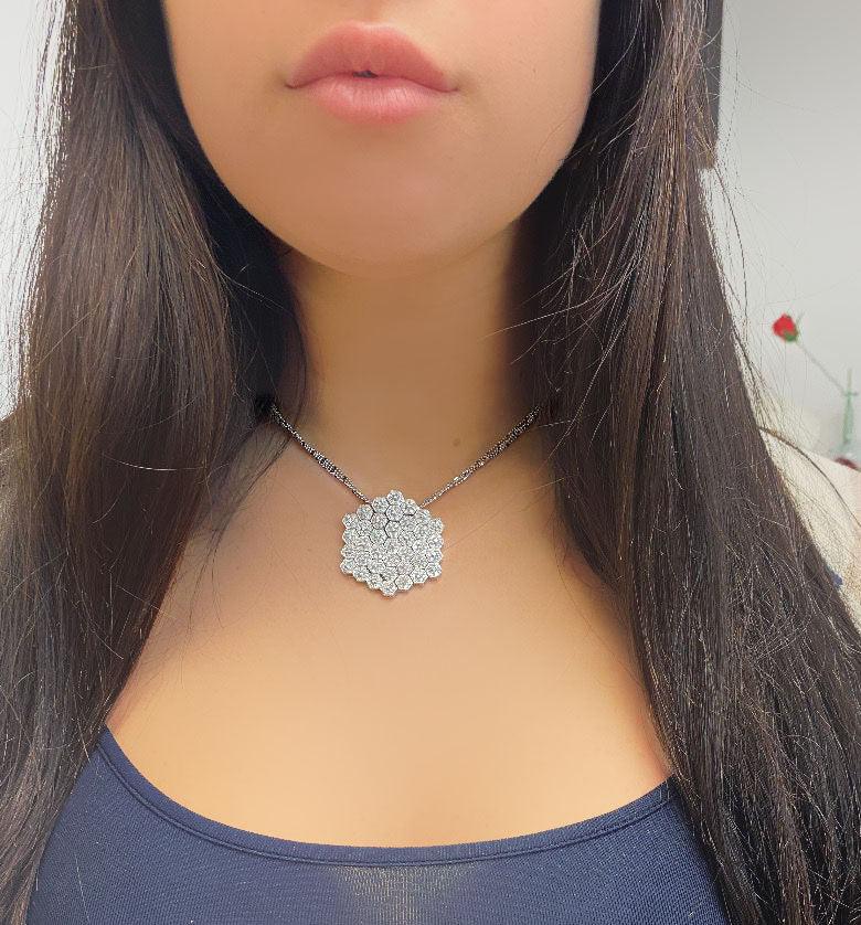 Statement Diamond Honeycomb Pendant 18k Gold Necklace - Thenetjeweler