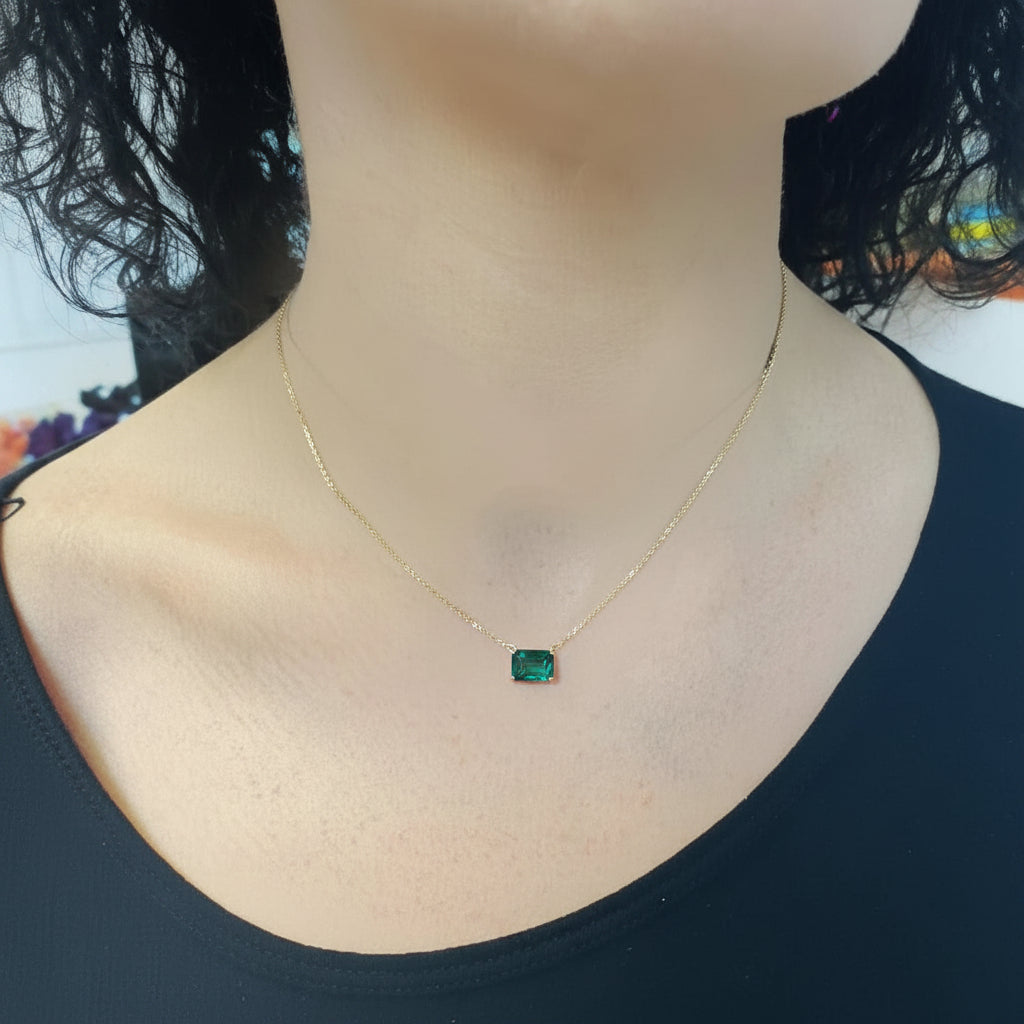 Emerald Cut Emerald Necklace 14K Gold - Thenetjeweler