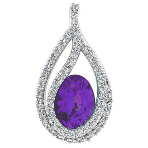 Oval Gemstone and 0.20 cwt Diamond Pendant 18K White Gold - Thenetjeweler