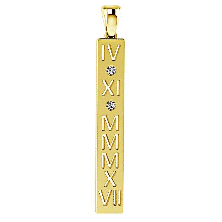 Diamond Personalized Roman Numerals Bar Pendant - Thenetjeweler