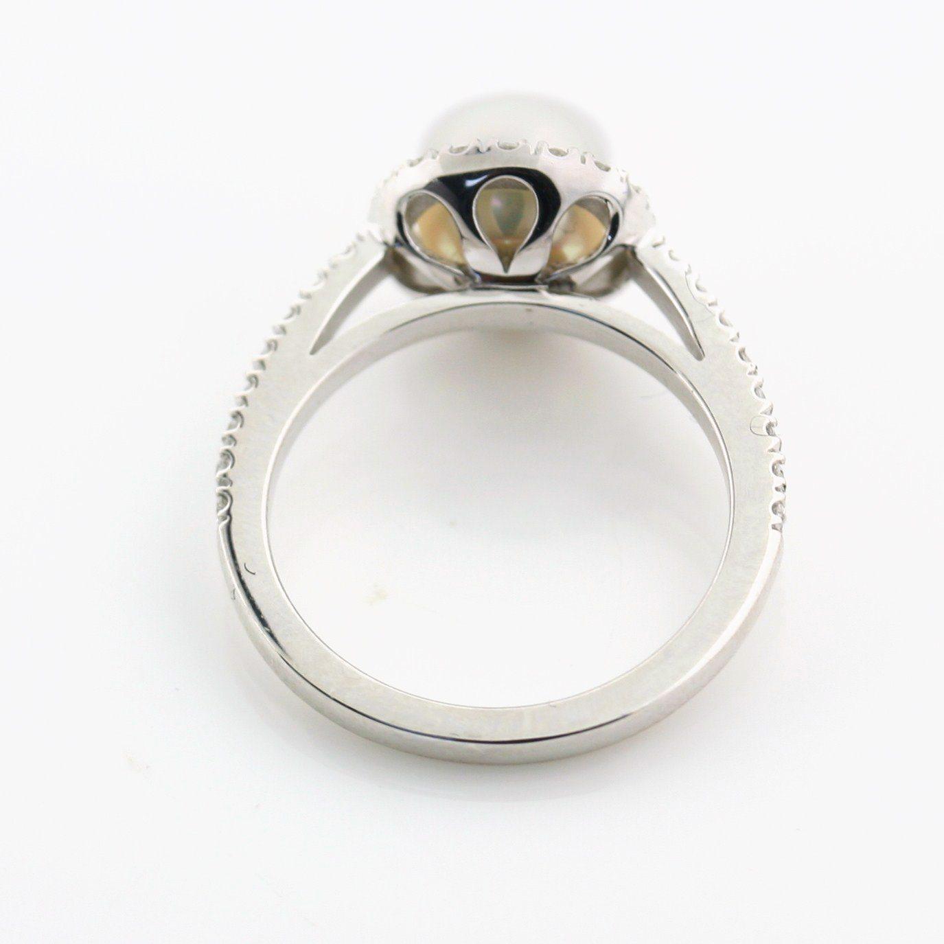 Pearl Engagement Ring with Diamond Halo - Halo Ring