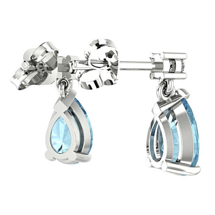 Blue Topaz Pear Drop Stud Diamond Earrings 14K White Gold - Thenetjeweler