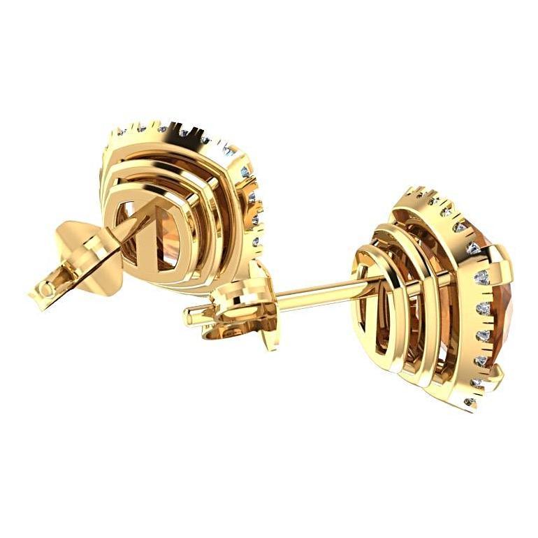 Citrine Cushion Diamond Halo Stud Earrings 18K Yellow Gold - Thenetjeweler