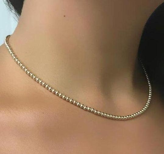 3mm Ball Chain Beaded Collar Necklace 14K Yellow Gold - Thenetjeweler