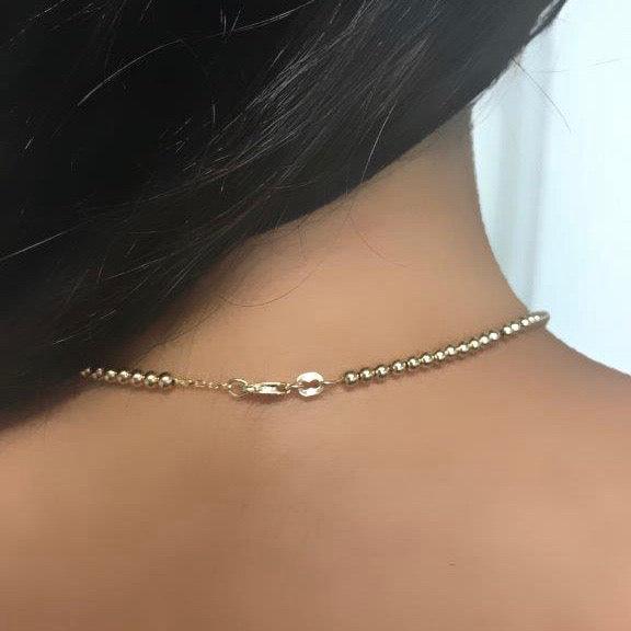 3mm Ball Chain Beaded Collar Necklace 14K Yellow Gold - Thenetjeweler