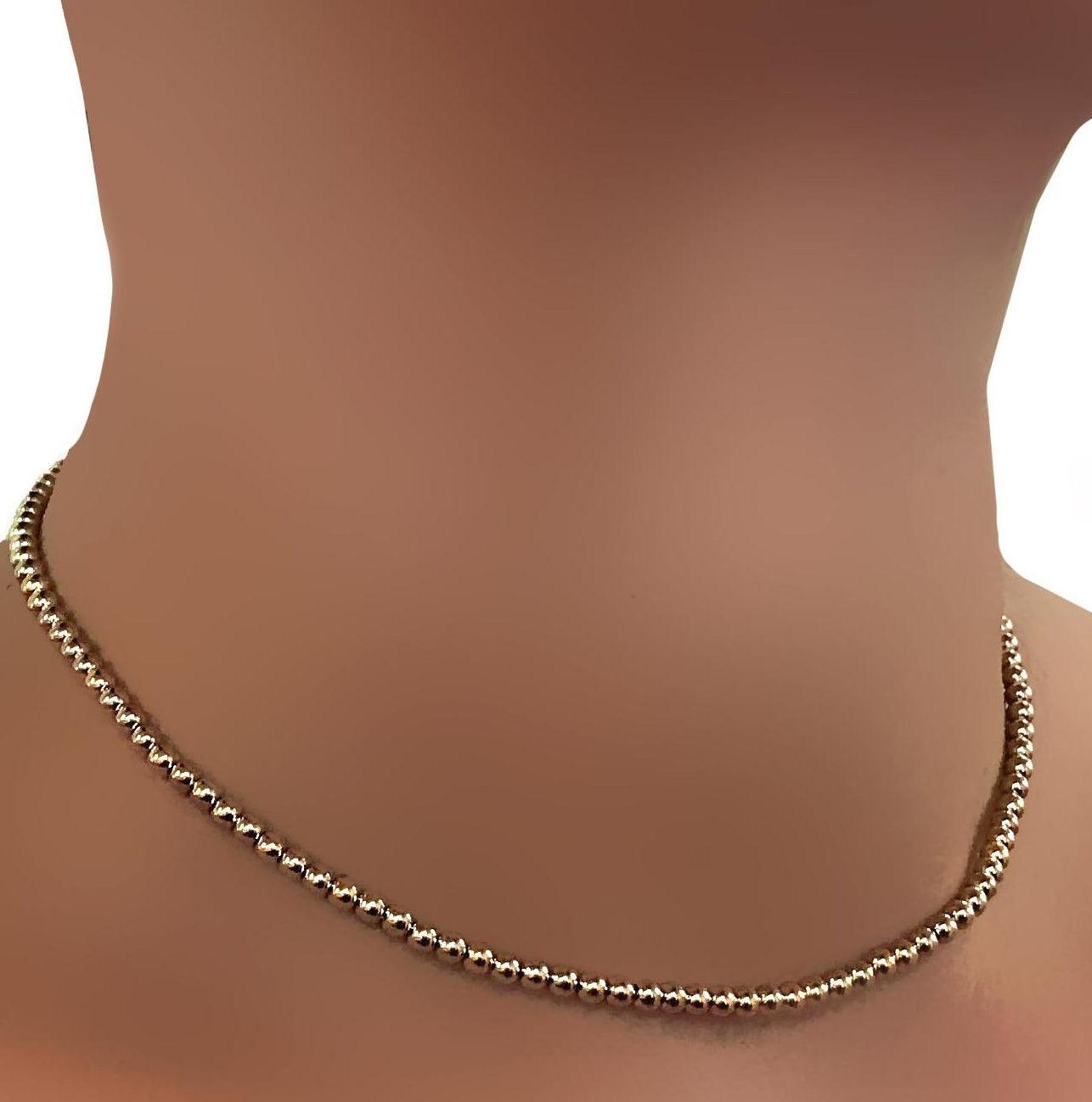 3mm Ball Chain Beaded Collar Necklace 14K Yellow Gold - Thenetjeweler
