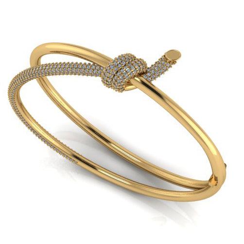 Knot Double Row Hinged Bangle 14K gold with Diamonds - Thenetjeweler