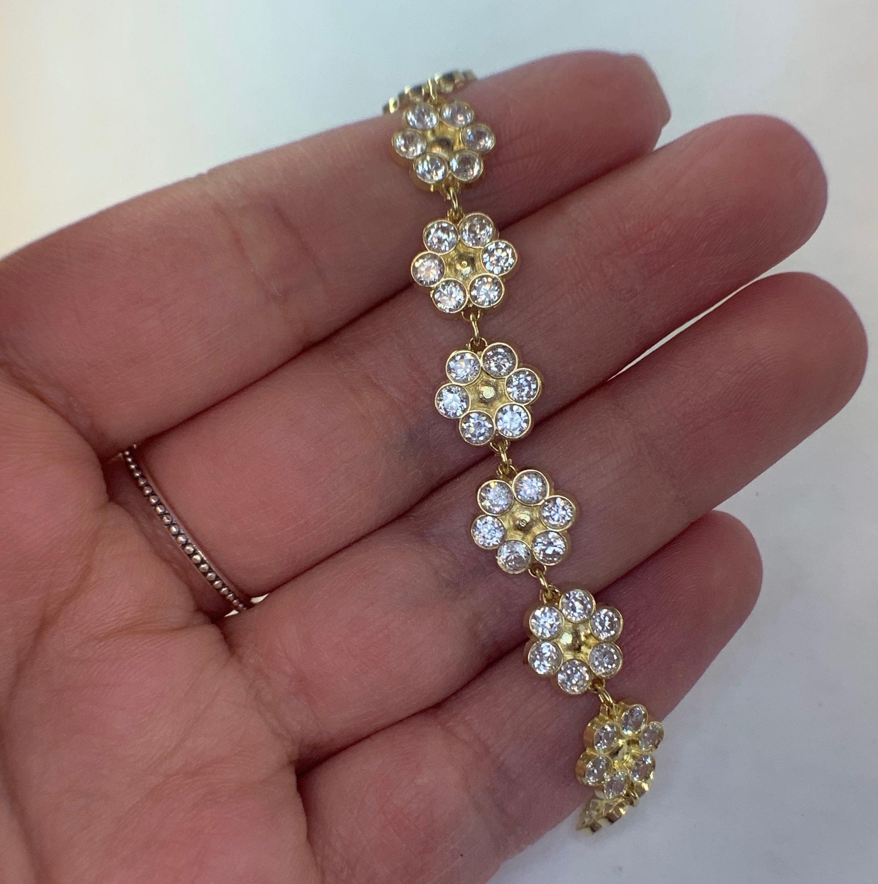Flower Link Chain Bracelet 14K Yellow Gold - Thenetjeweler