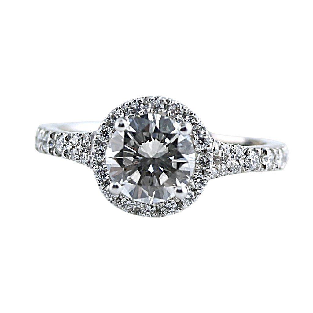 Round Cut Diamond Halo Engagement Ring Side Stones 18K Super White Gold Mounting - Thenetjeweler