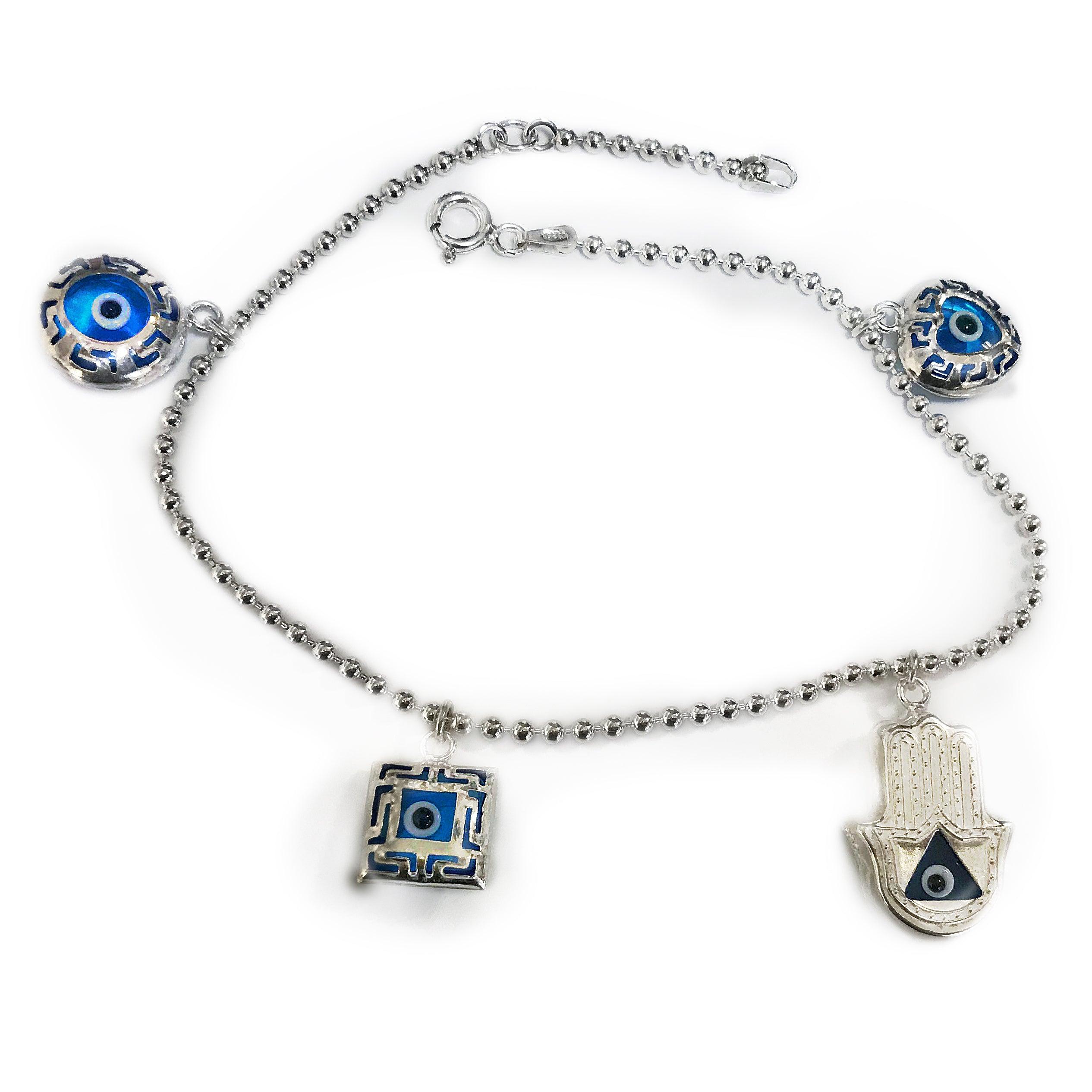Beads Chain Ankle Bracelet in Sterling Silver with Charms - Thenetjeweler