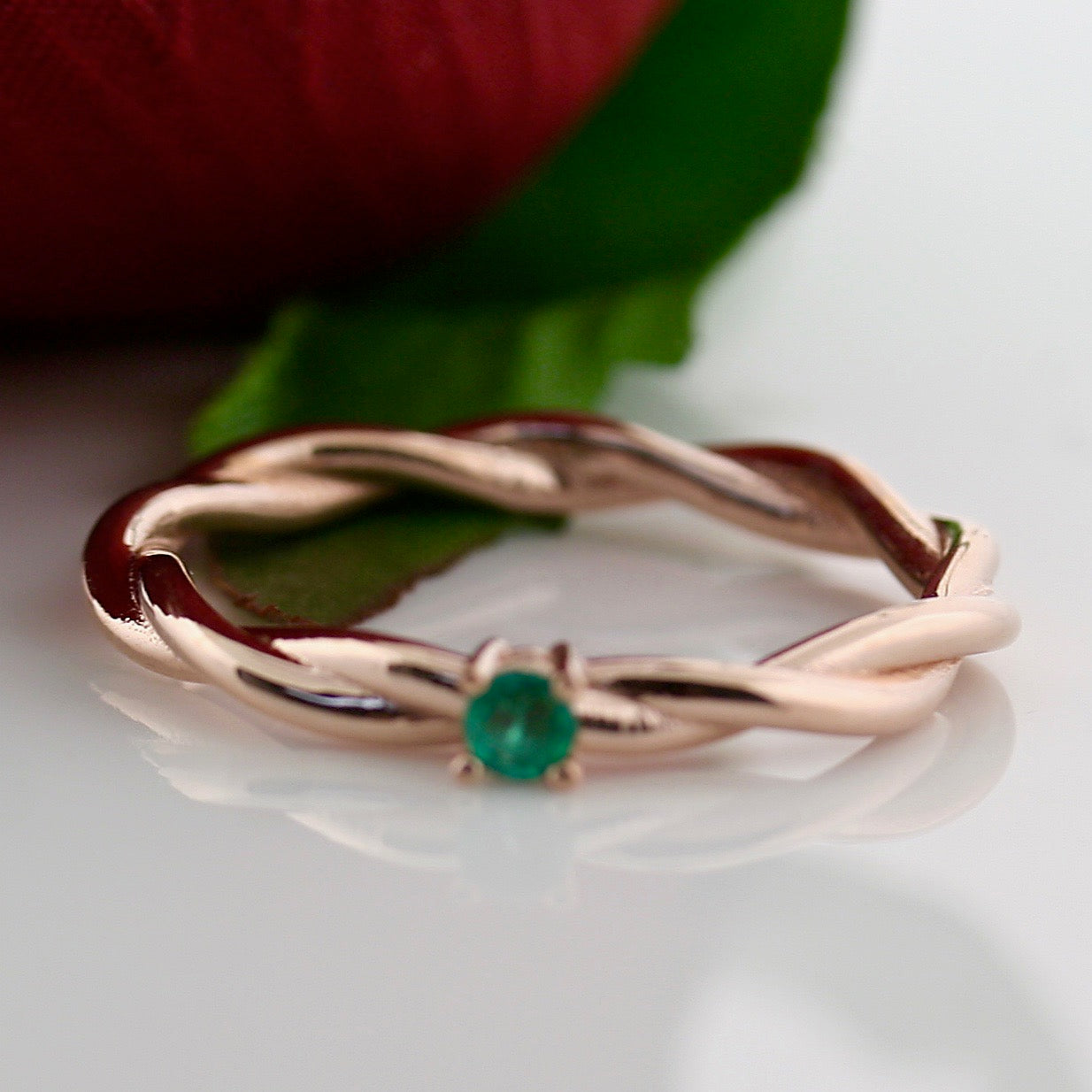 Emerald Dainty Ring Rose Gold - Thenetjeweler