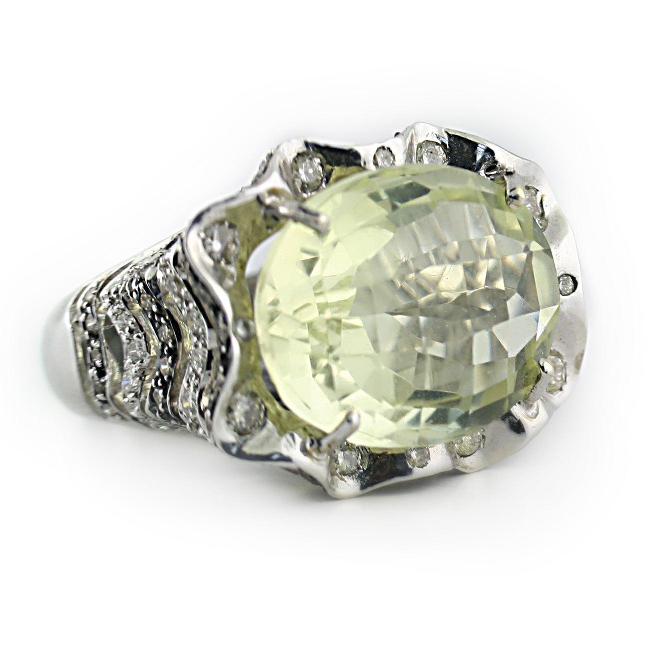 Prasiolite and Diamonds ring White Gold - Thenetjeweler