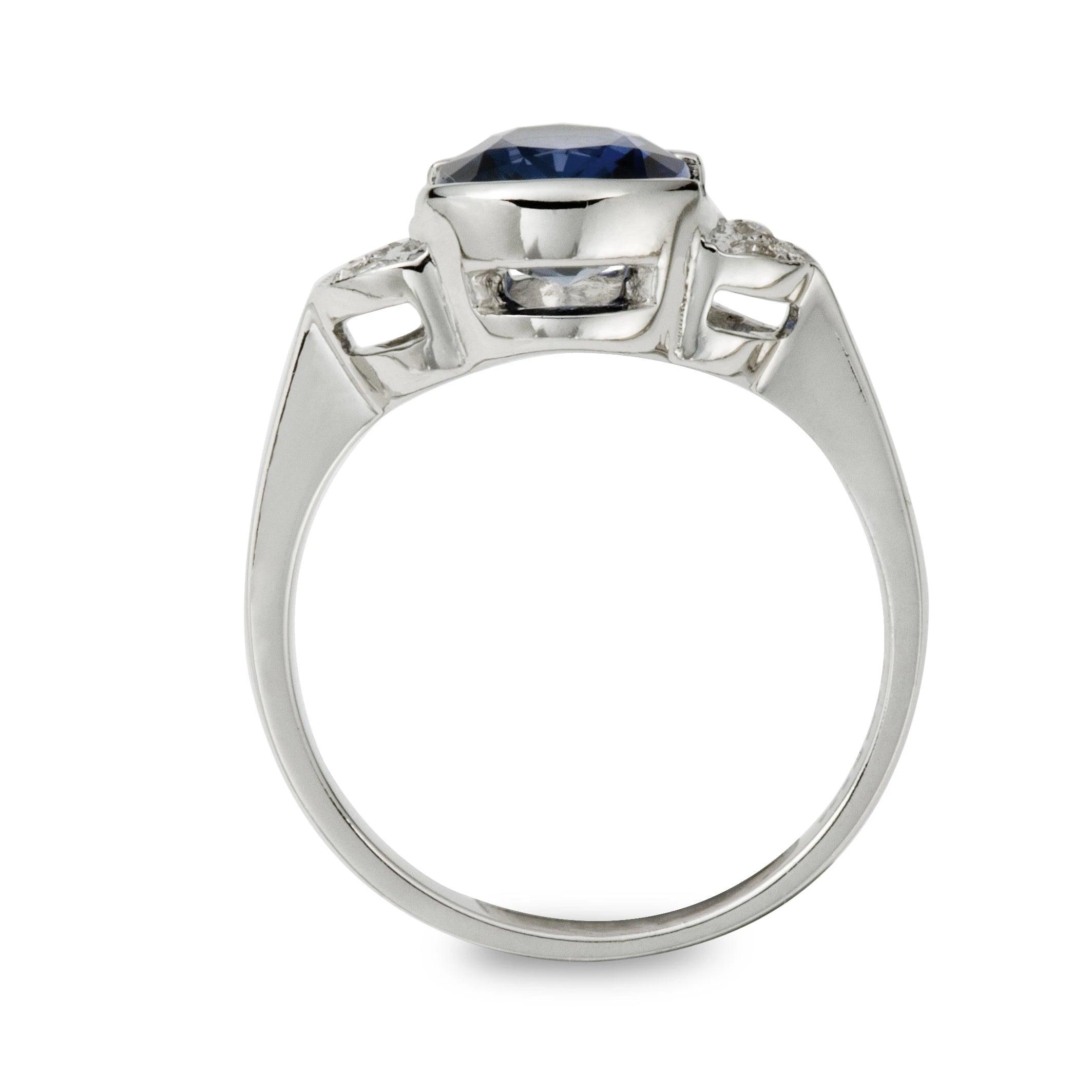 Oval Sapphire and Diamond Engagement Ring Half Moon Sides - Thenetjeweler