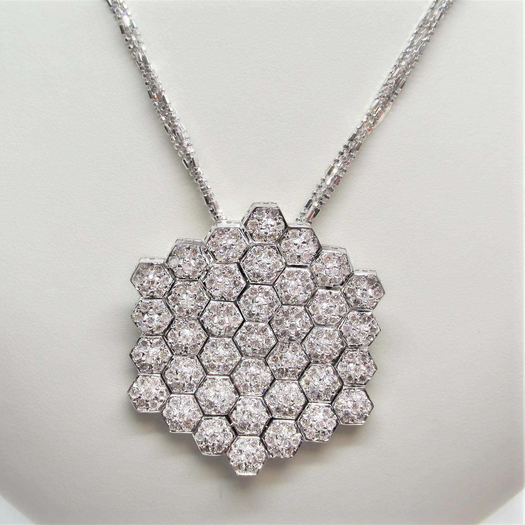 Statement Diamond Honeycomb Pendant 18k Gold Necklace - Thenetjeweler