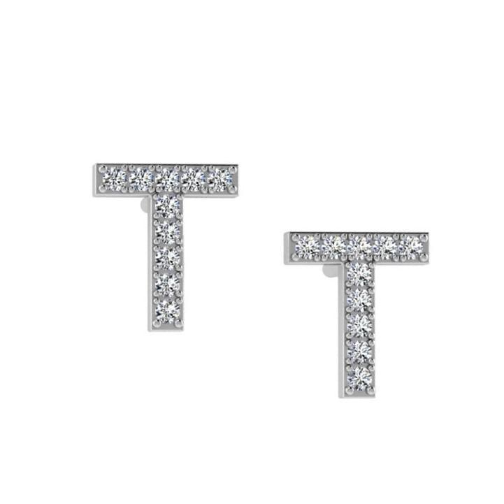 Diamond Initial Earrings 14K Gold - Thenetjeweler