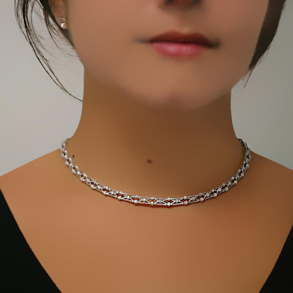 Diamond Collar Necklace 14K White Gold - Thenetjeweler