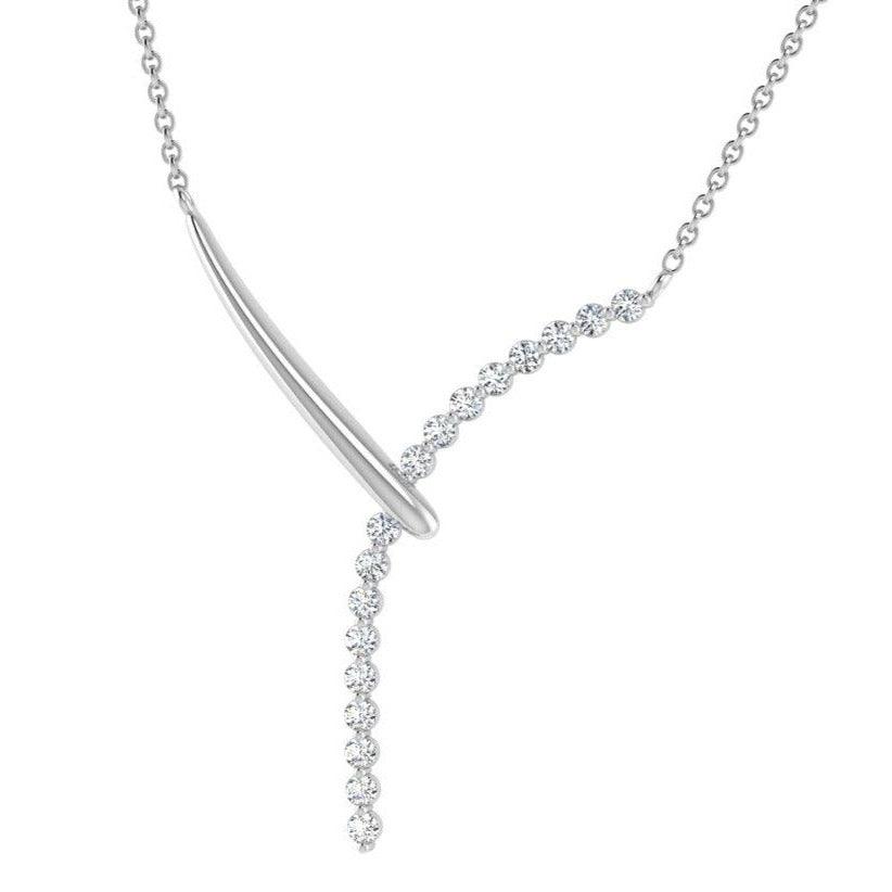 Lab Diamond Lariat Necklace 14K White Gold - Thenetjeweler