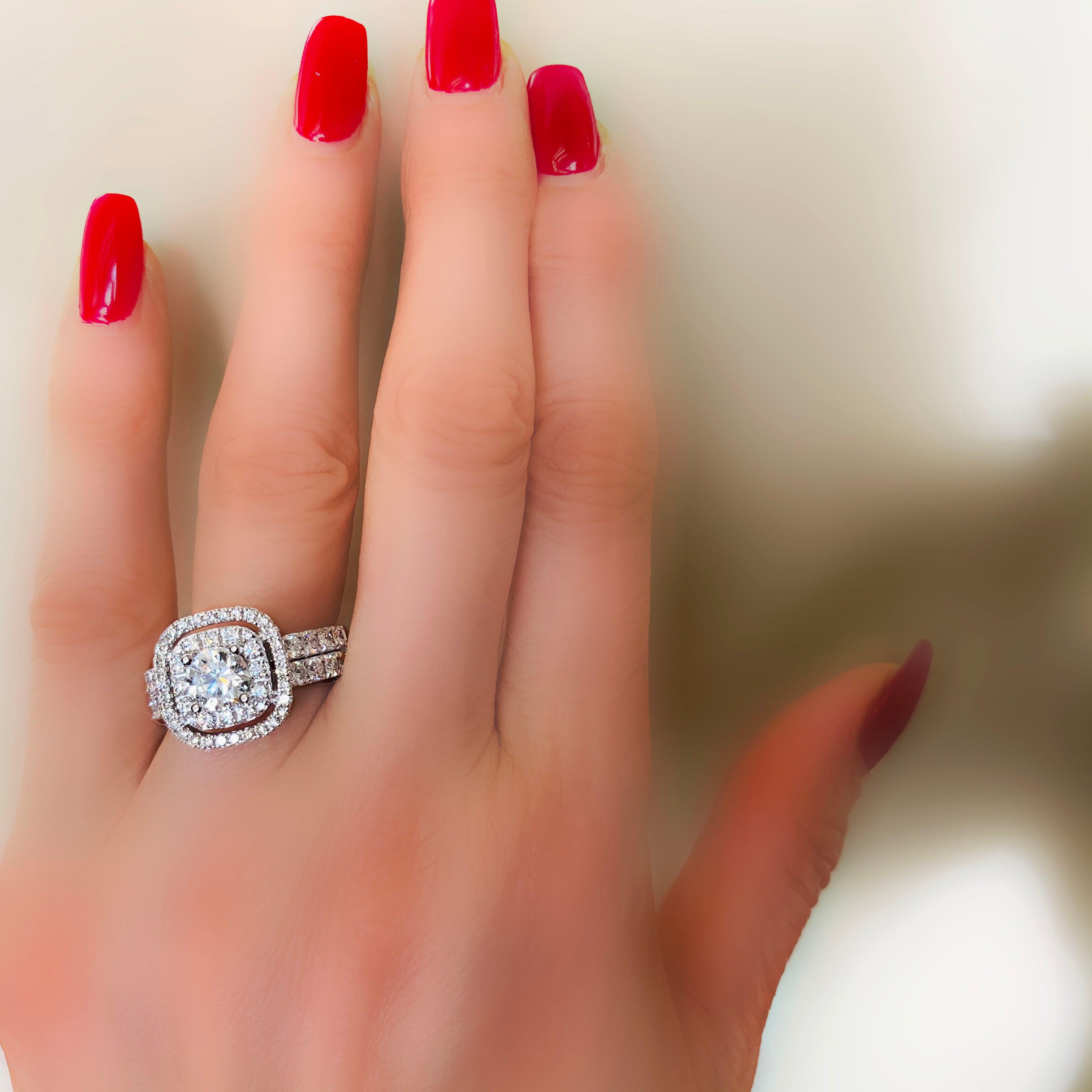 2 Row Diamond Double Halo Engagement Ring - Thenetjeweler