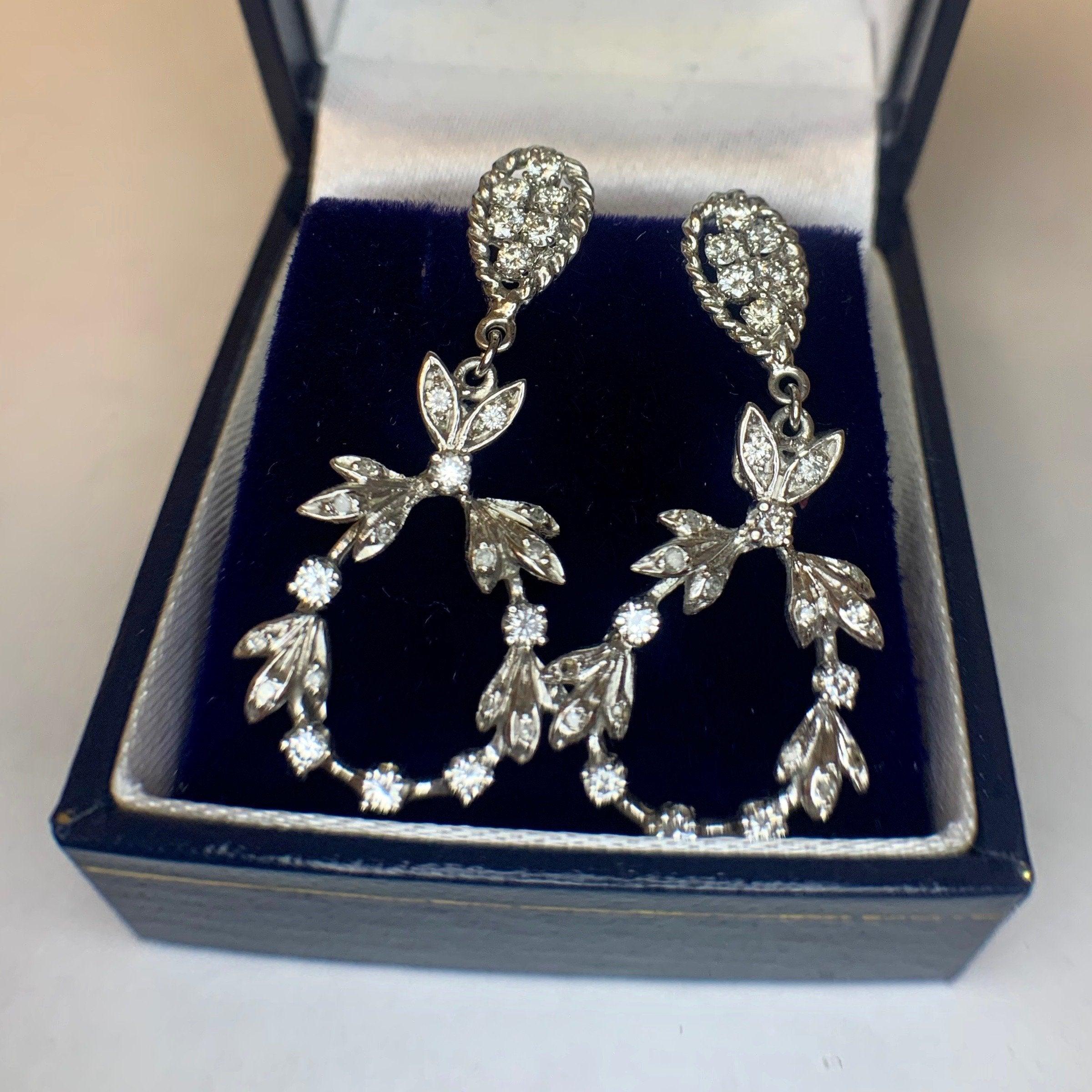Diamond Drop Dangle Earrings 18K White Gold - Thenetjeweler