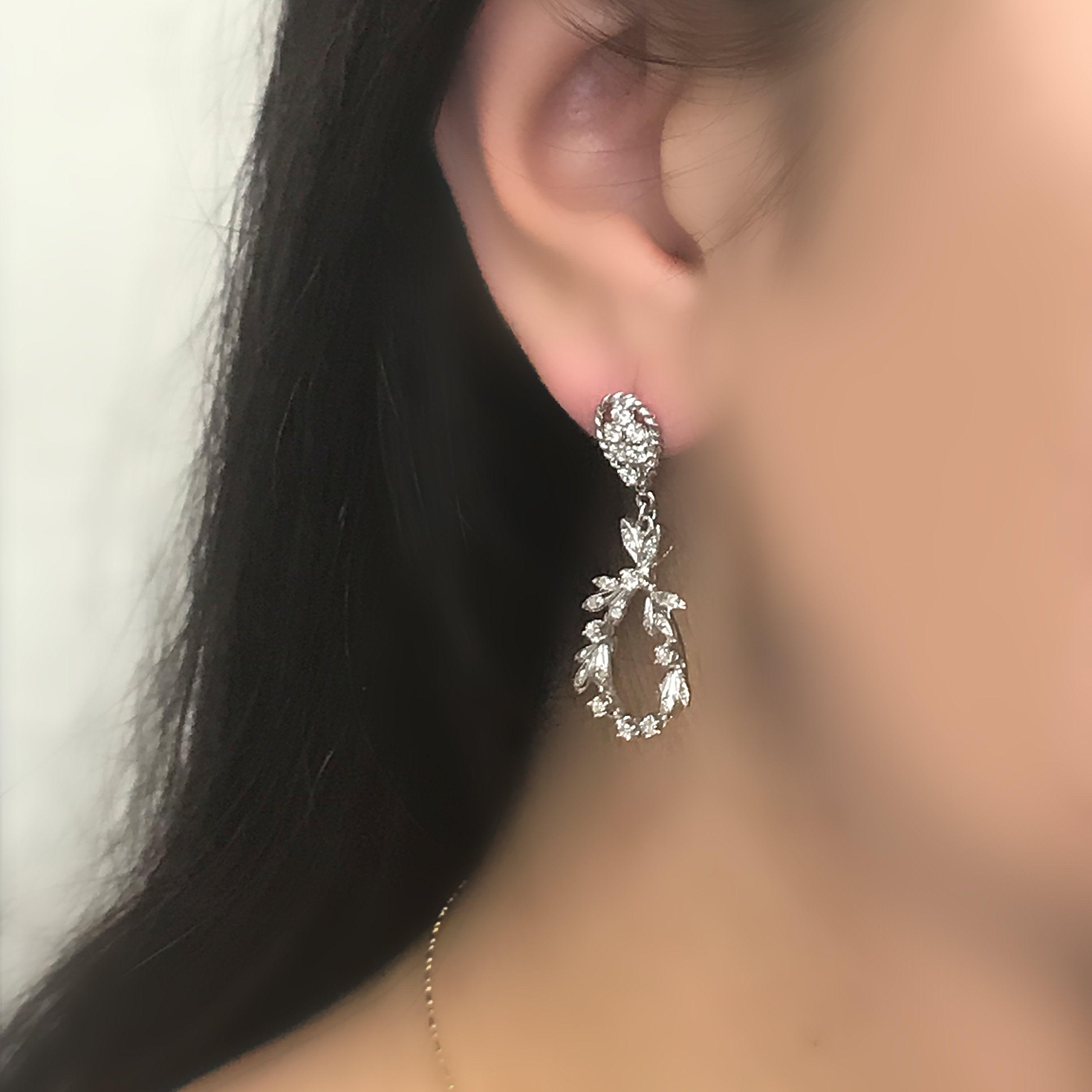 Diamond Drop Dangle Earrings 18K White Gold - Thenetjeweler