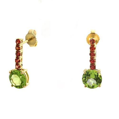 Orange Sapphire and Peridot Earrings 18K Yellow Gold - Thenetjeweler