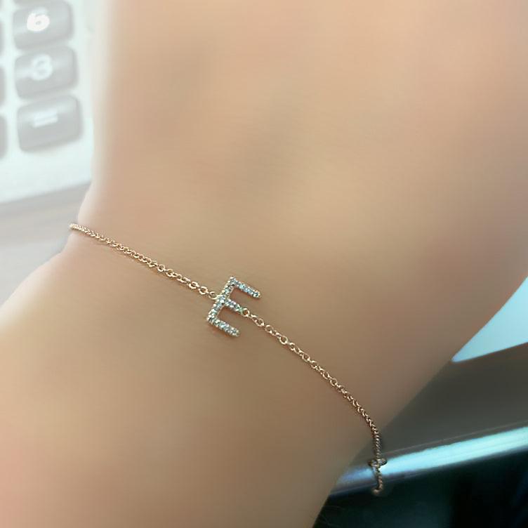 Diamond Initial Bracelet Letter E - Thenetjeweler