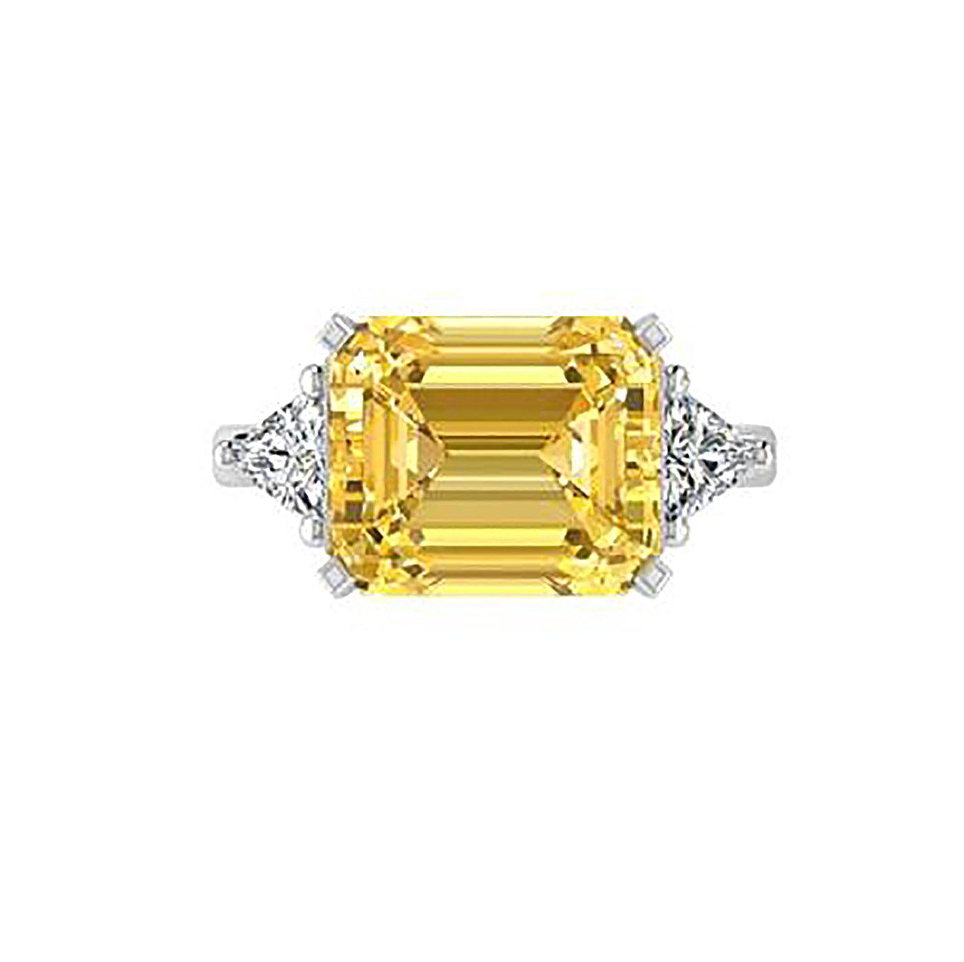 White Gold Emerald Cut Citrine Ring - Thenetjeweler