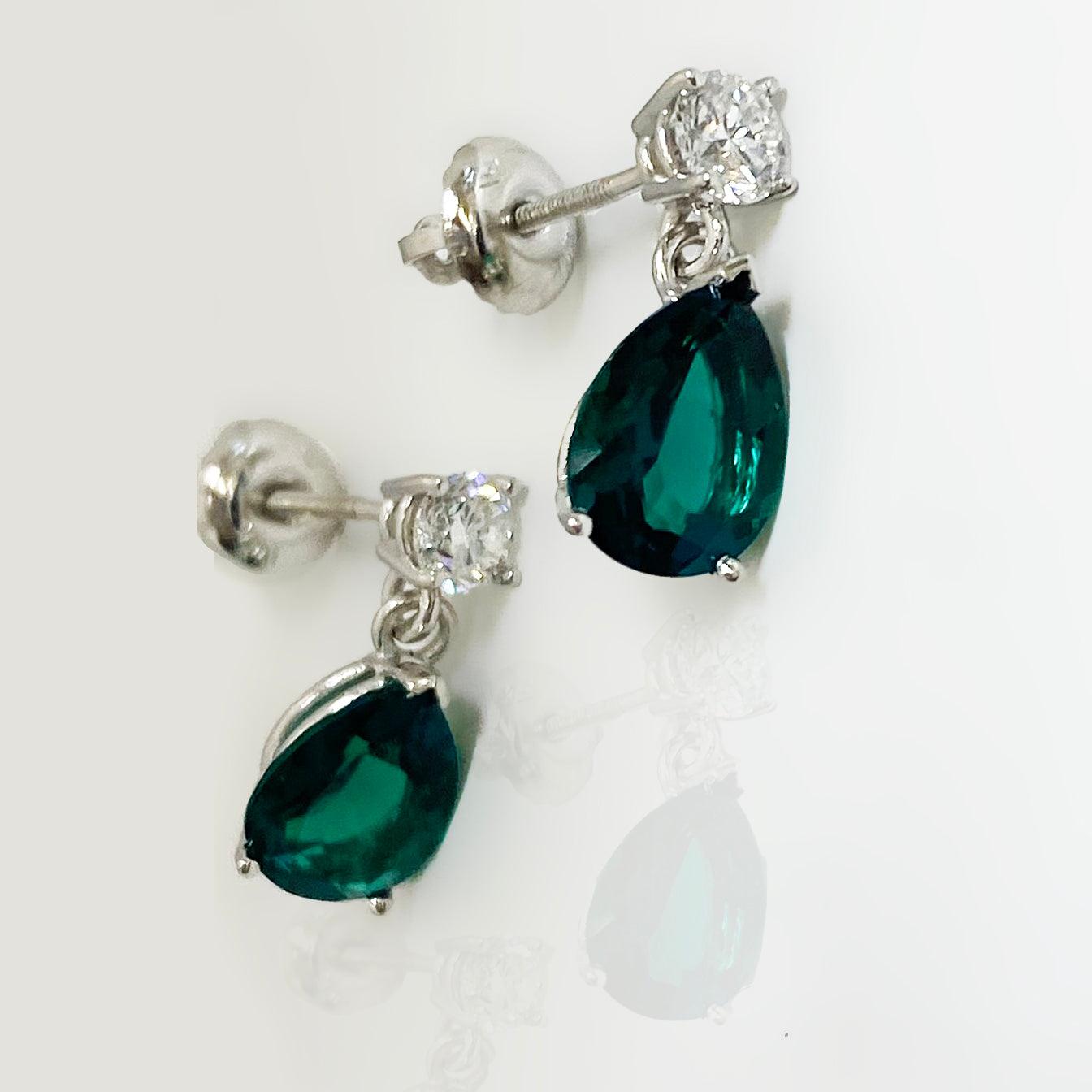 Lab Emerald and Diamond Teardrop Earrings - Thenetjeweler