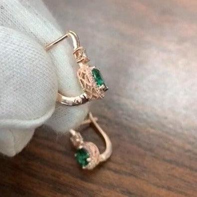 Rose gold and emerald green earrings - Thenetjeweler