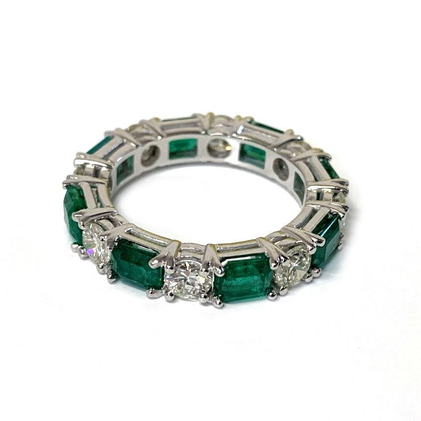 Emerald and Diamond Eternity Ring White Gold - Thenetjeweler