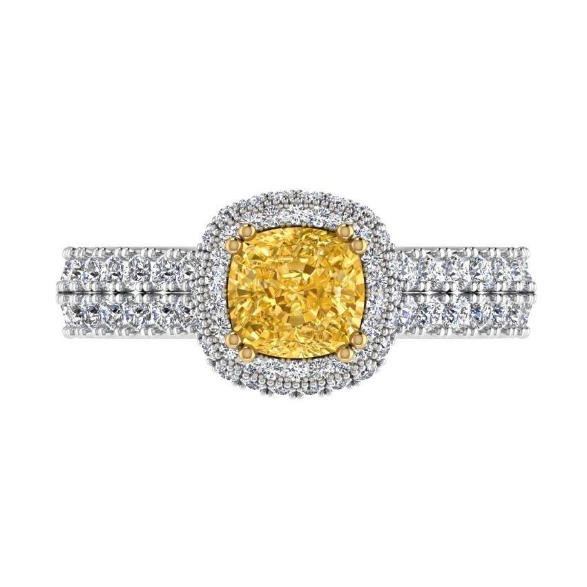 Double Row Cushion Halo Diamond Engagement Ring 18K Gold (1.15 CT. TW) - Thenetjeweler