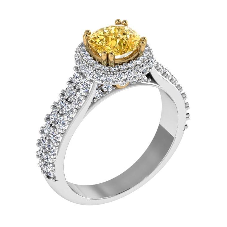Double Row Cushion Halo Diamond Engagement Ring 18K Gold (1.15 CT. TW) - Thenetjeweler