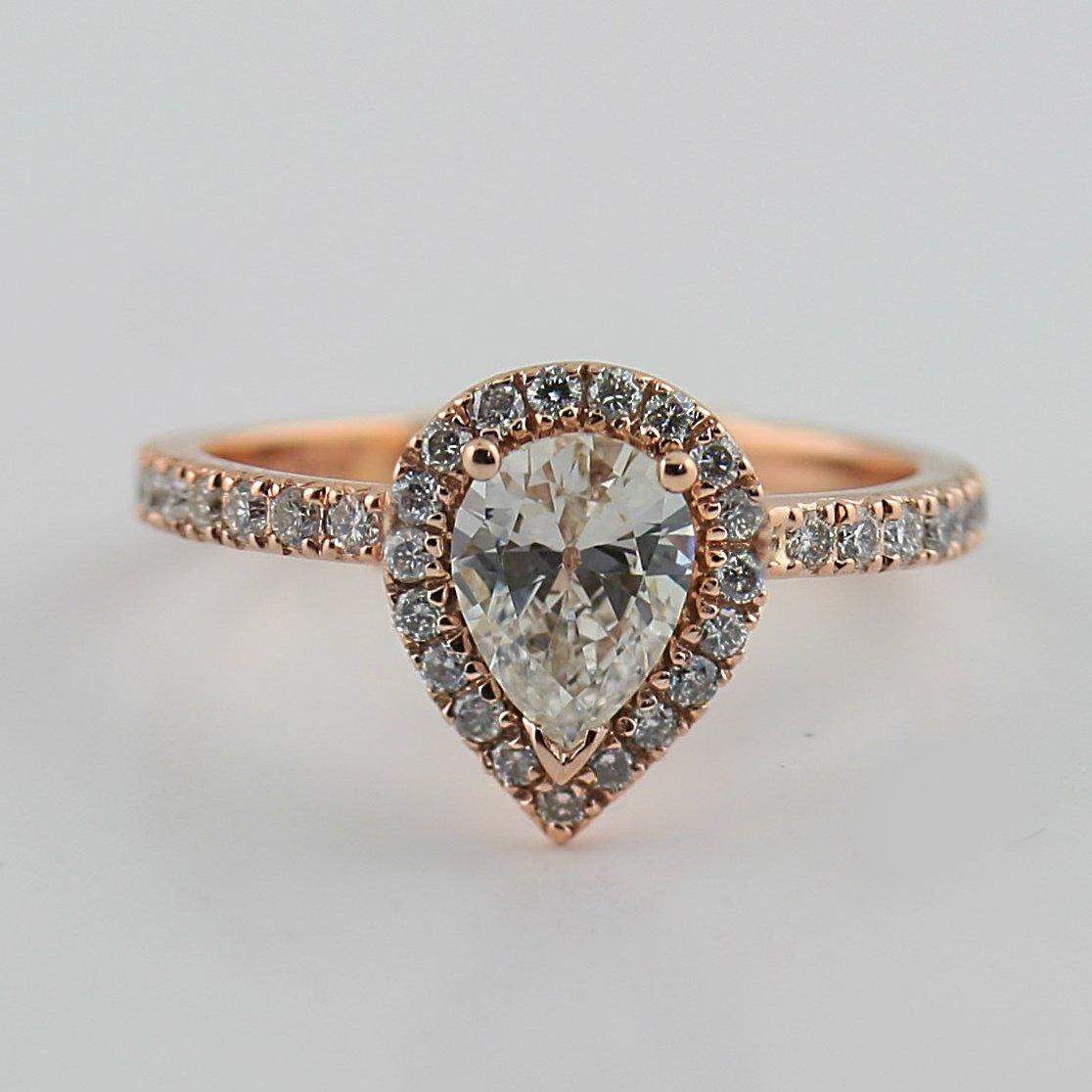 Pear Diamond Halo Engagement Ring 18K Pink Gold - Thenetjeweler