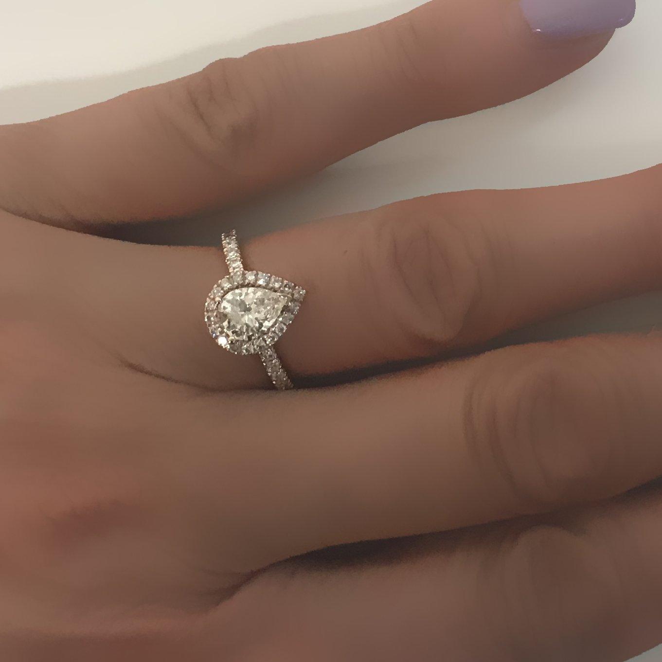 Pear Diamond Halo Engagement Ring 18K Pink Gold - Thenetjeweler