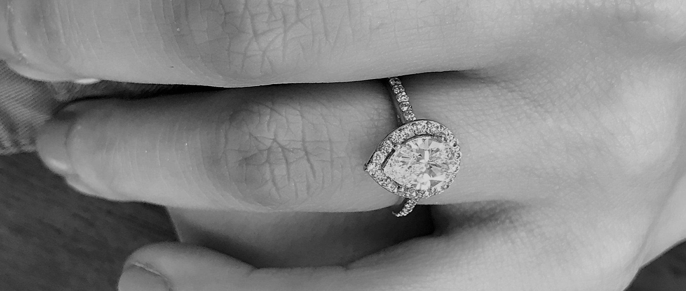 Pear Diamond Halo Engagement Ring 18K Pink Gold - Thenetjeweler
