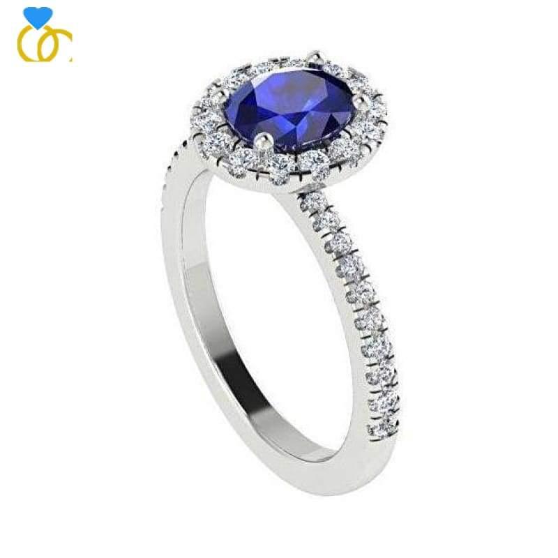 Sapphire Diamond Ring White Gold (0.26 carat t.w.) - Thenetjeweler