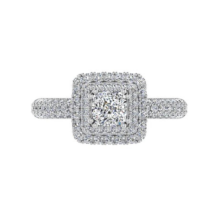 Double Halo Three Row Diamonds Ring - Thenetjeweler